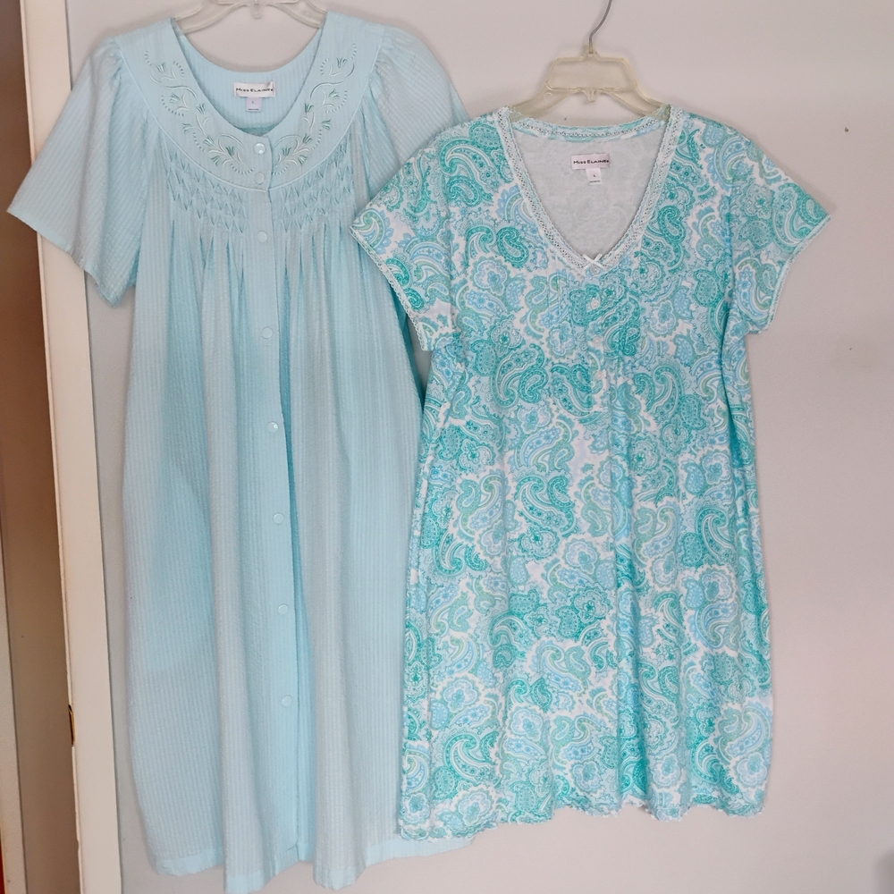 Miss Elaine Aqua Paisley Nightgown Set - Picture 3 of 16